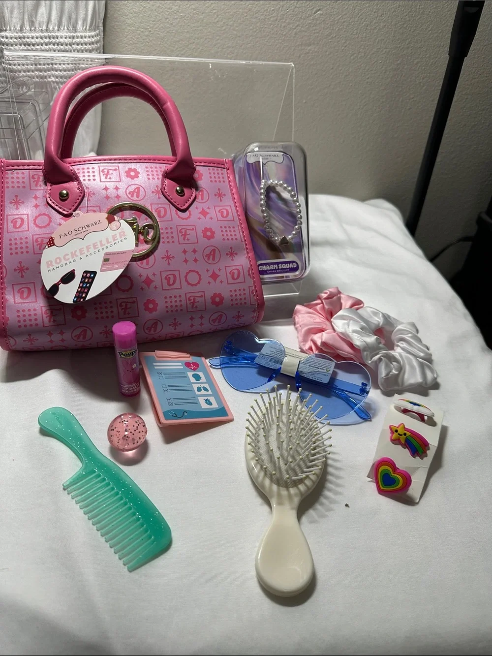 Kids Pink Play Purse Accessory Set by FAO Schwarz 12 pc bundle NWT